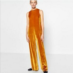 Zara Gold Velvet Jumpsuit